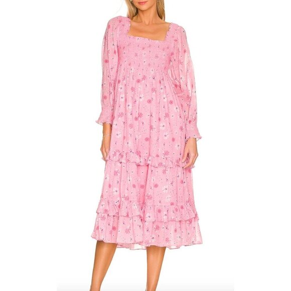 LoveShackFancy Dresses & Skirts - LoveShackFancy NWT Miri Dress in Coral Blaze Long Sleeve Midi Size XL